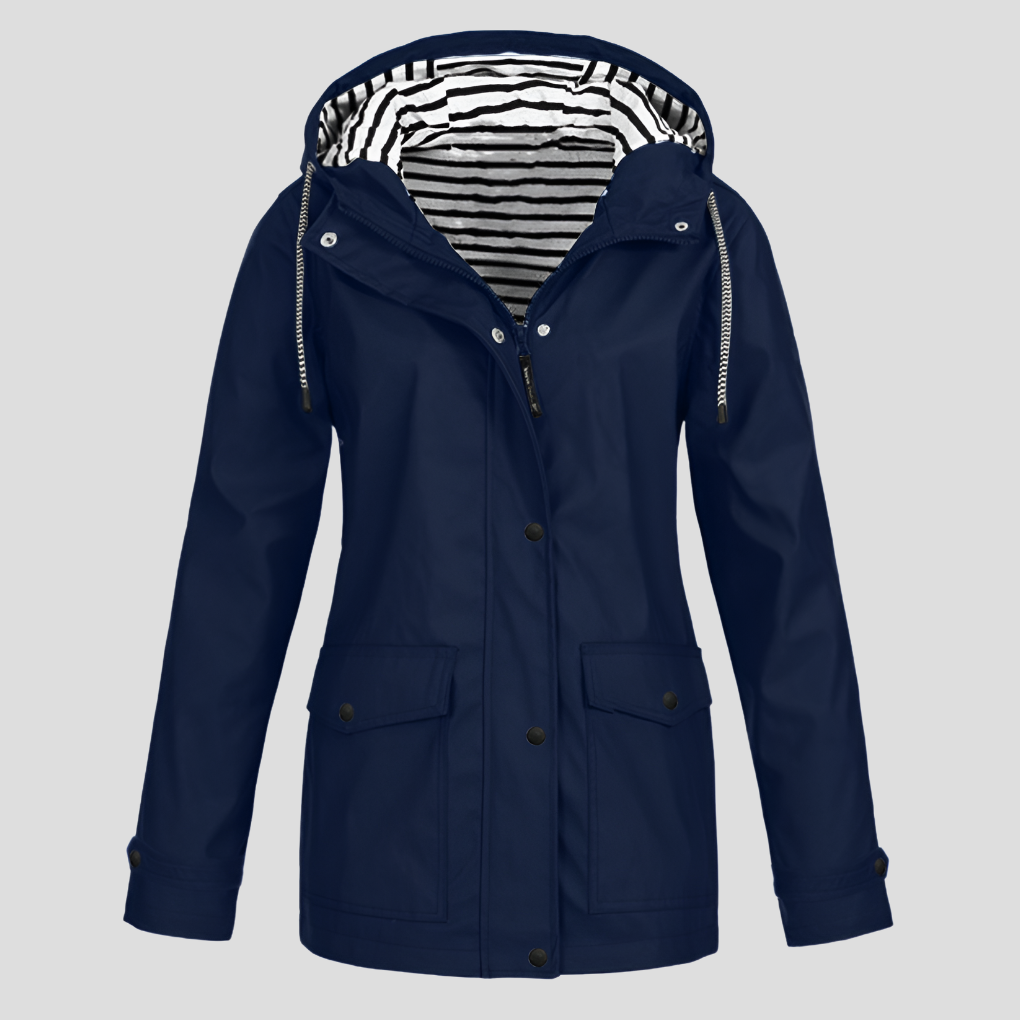 Women's Hooded Outdoor Rain Jacket – Wind and Water Resistant Zip-Up Jacket