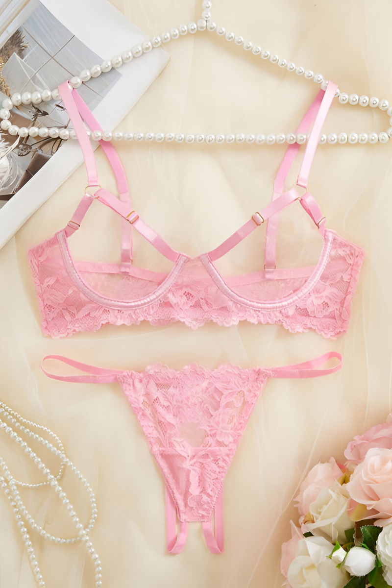 Women's Lace Lingerie Set – Deep V-Neck Bra & Matching Brief Set