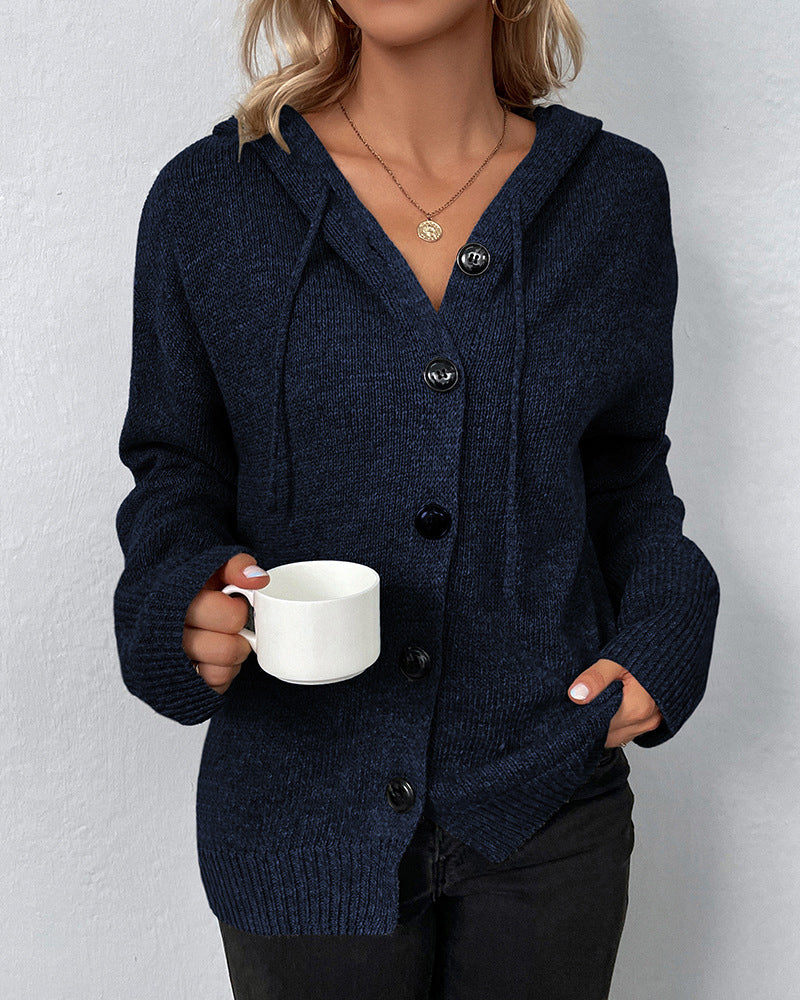 Women's Hooded Lace-Up Cardigan – Long Sleeve Casual Cardigan