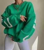 Women's Graphic Sleeve Sweater – Relaxed Crew Neck Pullover Sweater