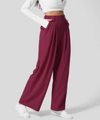 Women's Elastic Waist Wide Leg Pants – High Waist Four Pocket Trousers
