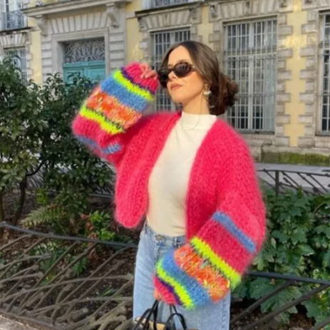 Women's Striped Open Front Cardigan – Relaxed Long Sleeve Cardigan