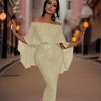 Women's Off-Shoulder Ruffle Dress – Fitted Statement Occasion Dress