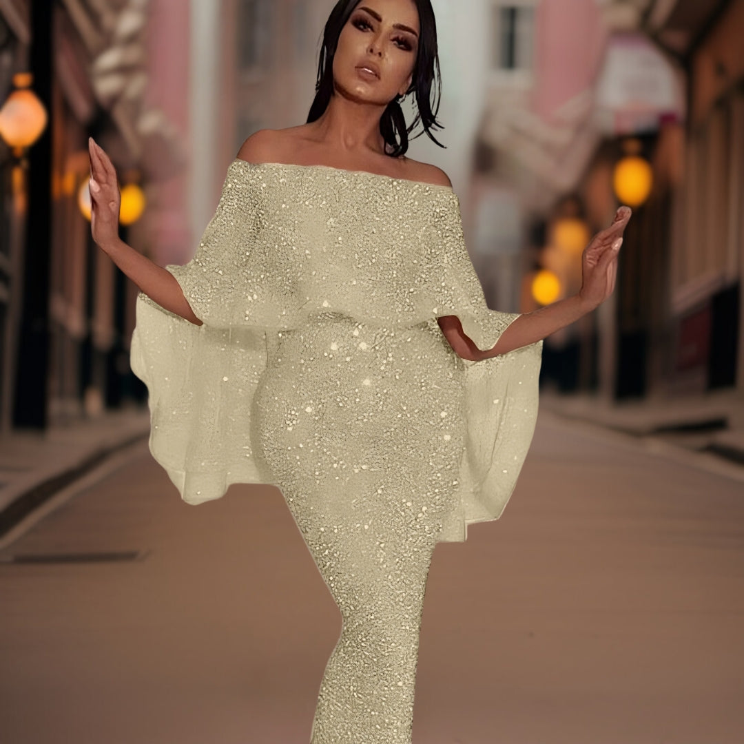 Women's Off-Shoulder Ruffle Dress – Fitted Statement Occasion Dress