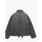 Women's Vintage Winter Jacket – Drawstring Pocket Zip-Up Jacket
