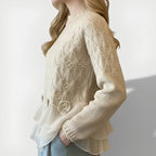 Women's Textured Ruffle Sweater – Ruffle Detail Long Sleeve Pullover