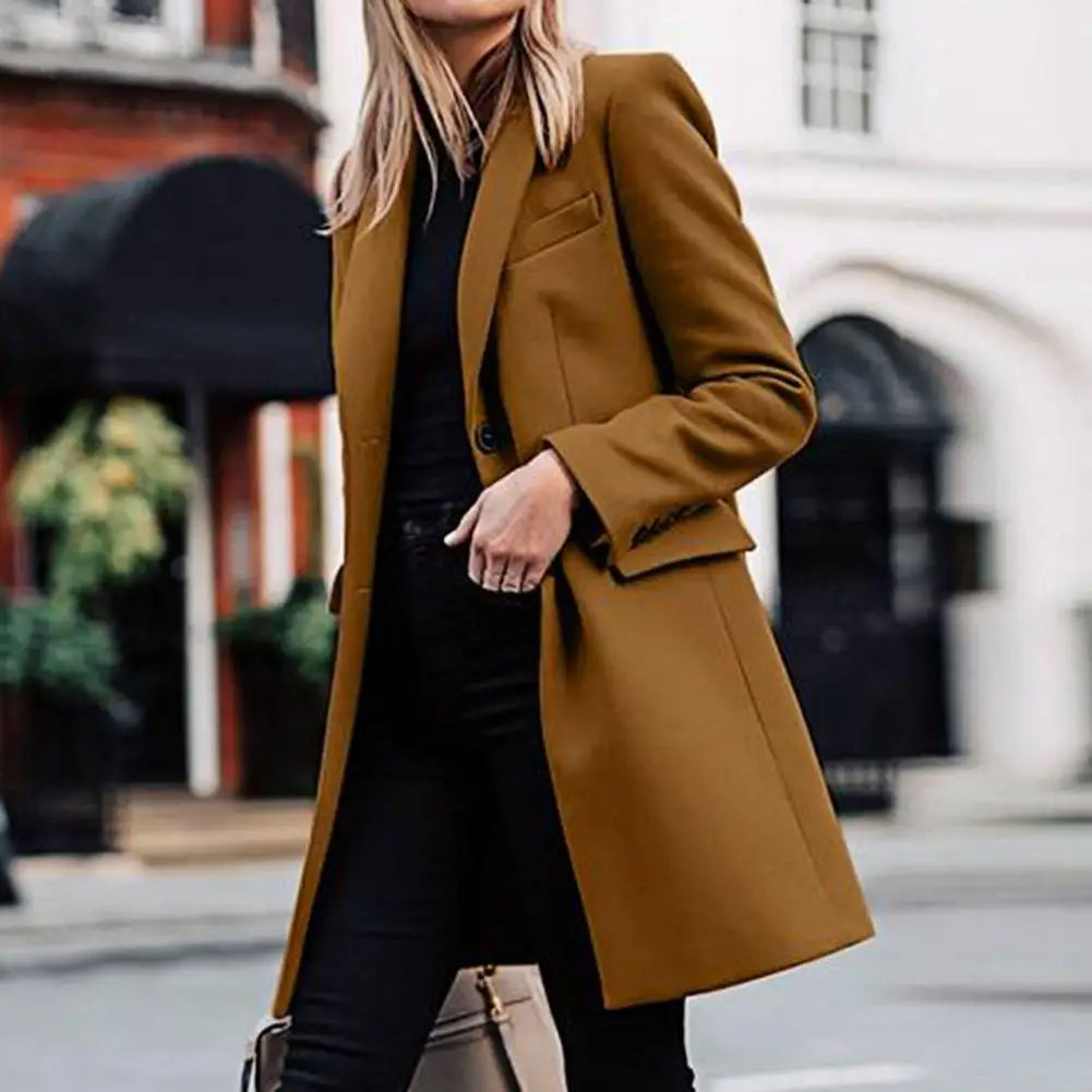 Women's Double-Breasted Coat – Mid-Length Lapel Overcoat