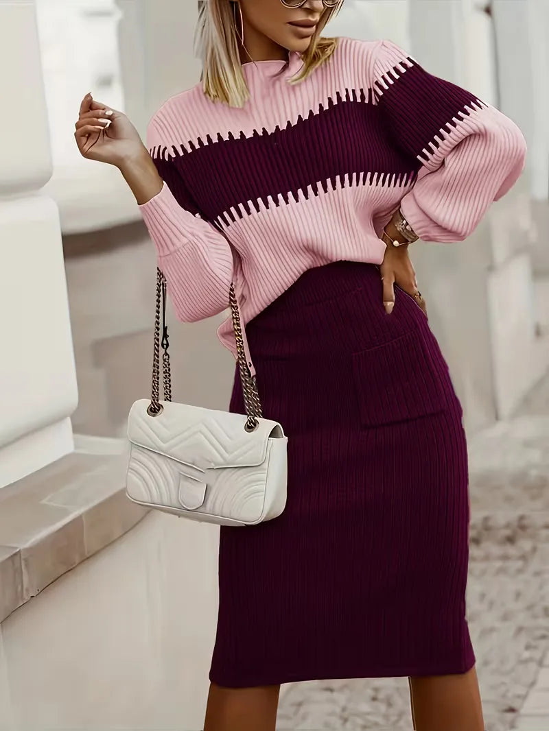 Women's Knit Skirt Set – Ribbed Sweater Co-Ord