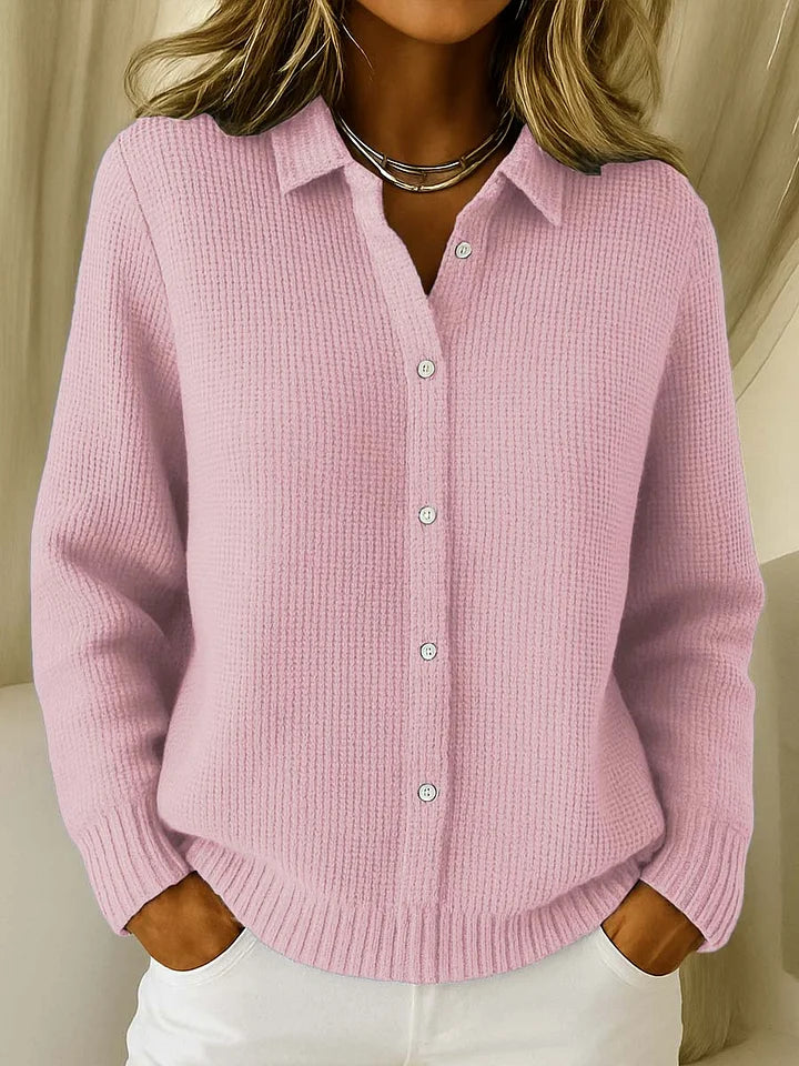 Women's Collared Knit Sweater – Textured Long Sleeve Pullover