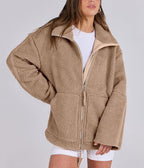 Women's Oversized Fleece Jacket – Zip-Up Long Sleeve Winter Jacket