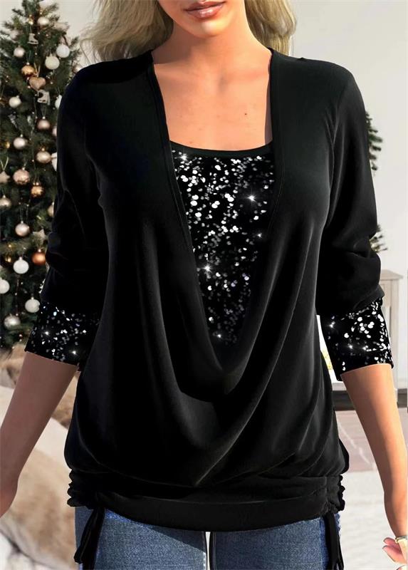 Women's Sequin Overlay Blouse – Sparkle Statement Evening Top