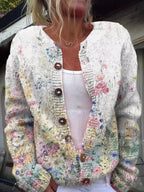 Women's Floral Embroidered Cardigan – Soft Knit Button Front Cardigan