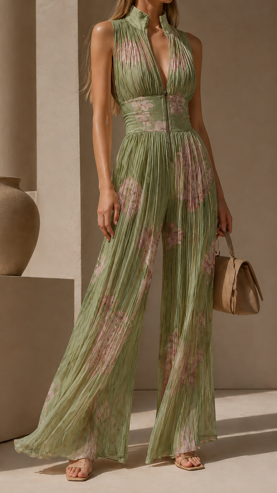 Women's Pleated Formal Jumpsuit – Tailored Evening Party Jumpsuit