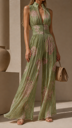 Women's Pleated Formal Jumpsuit – Tailored Evening Party Jumpsuit