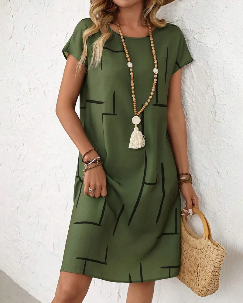 Women's Relaxed Vacation Dress – Flowy Printed Summer Dress