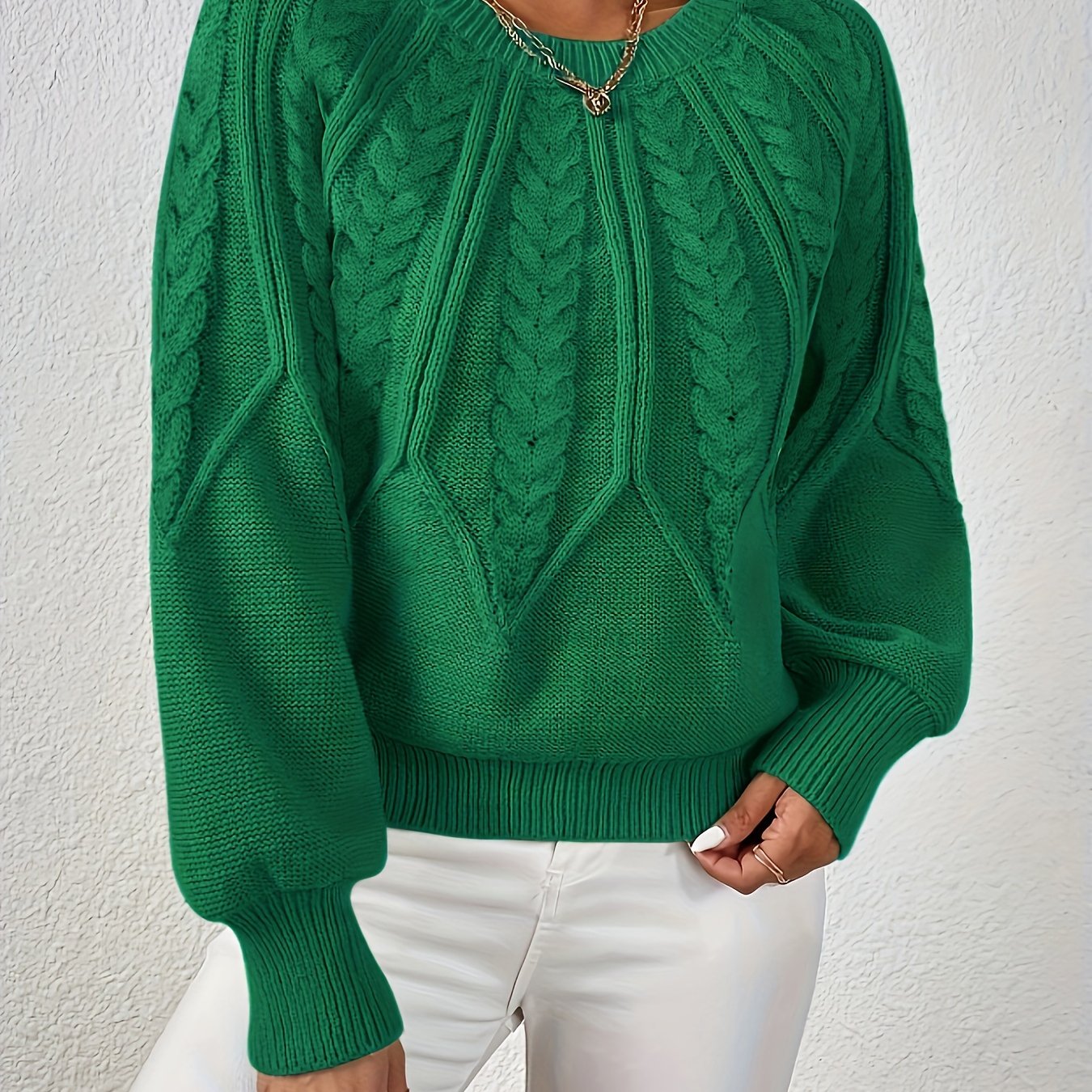 Women's Cable Knit Sweater – Lantern Sleeve Winter Sweater