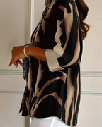 Women's Printed Stand Collar Blouse – Asymmetrical Long Sleeve Blouse
