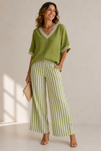 Women's Wide Leg Two-Piece Set – Striped Summer Set