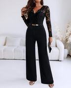 Women's Long Sleeve Lace Jumpsuit – V-Neck Evening Occasion Jumpsuit