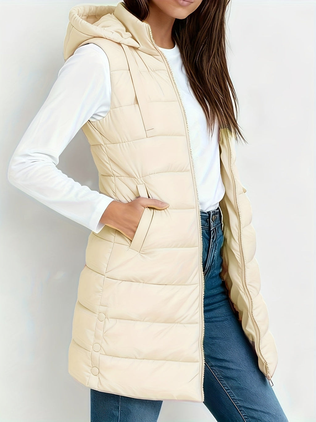 Women's Long Quilted Vest – Sleeveless Puffer Gilet