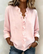 Women's V-Neck Ruffle Top – Flowy Statement Sleeve Blouse