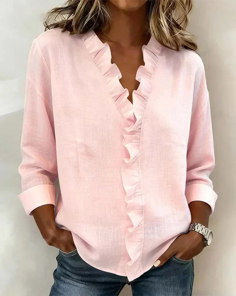 Women's V-Neck Ruffle Top – Flowy Statement Sleeve Blouse