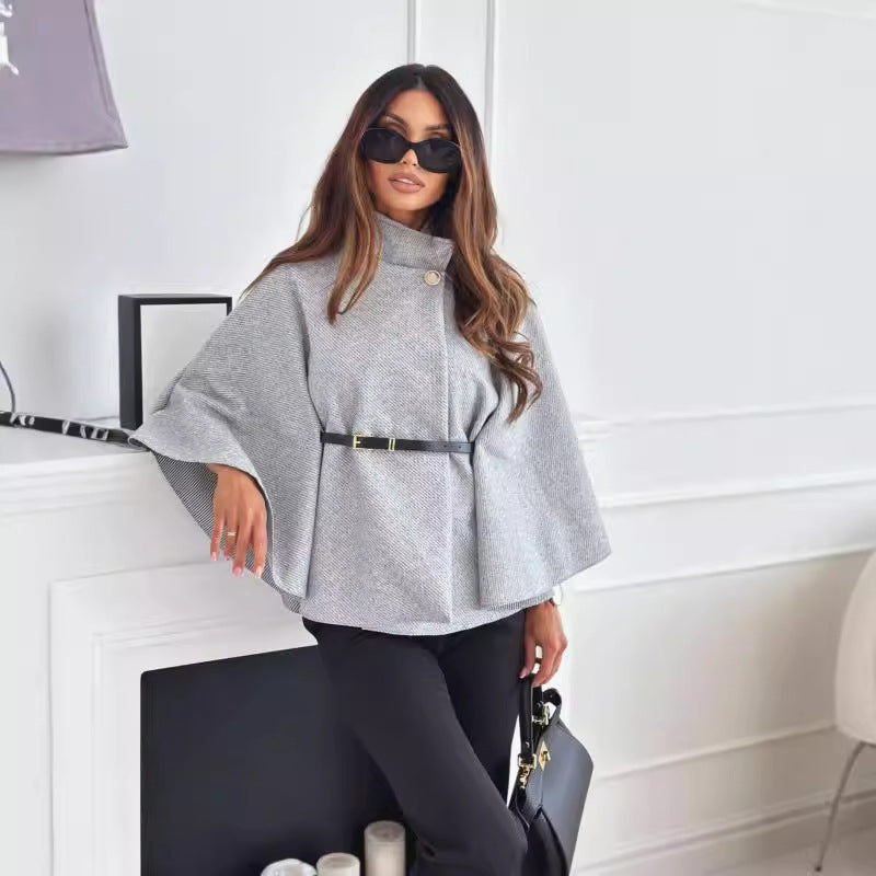 Women's Belted Cape Coat – Flowy Butterfly Sleeve Overcoat