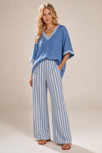 Women's Wide Leg Two-Piece Set – Striped Summer Set