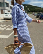 Women's Belted Shirt Dress – Striped Midi Dress