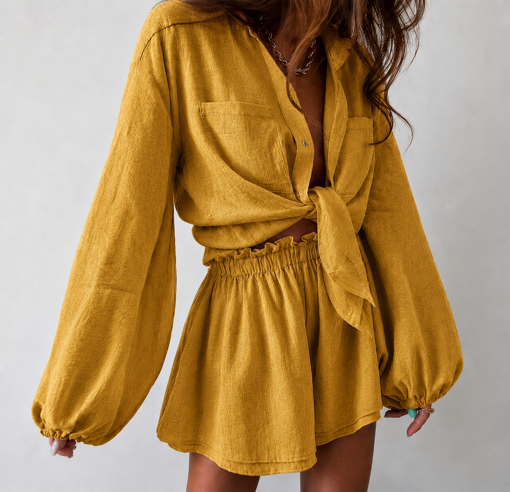 Women's Wrap Mini Dress – Shirt Collar Long Sleeve Dress