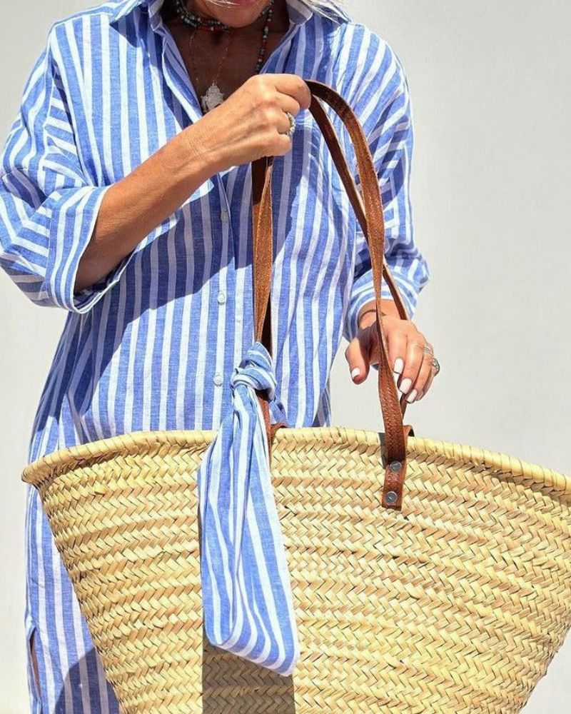 Women's Belted Shirt Dress – Striped Midi Dress