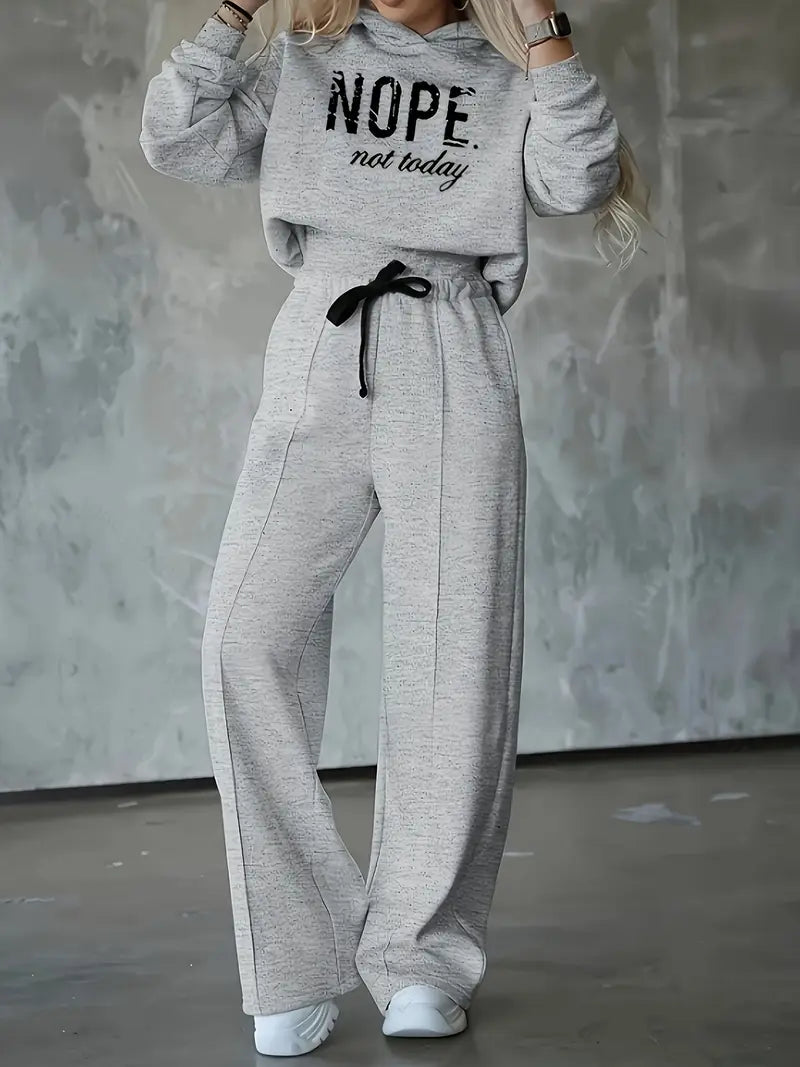 Women's Printed Hoodie Set – Wide Leg Tracksuit