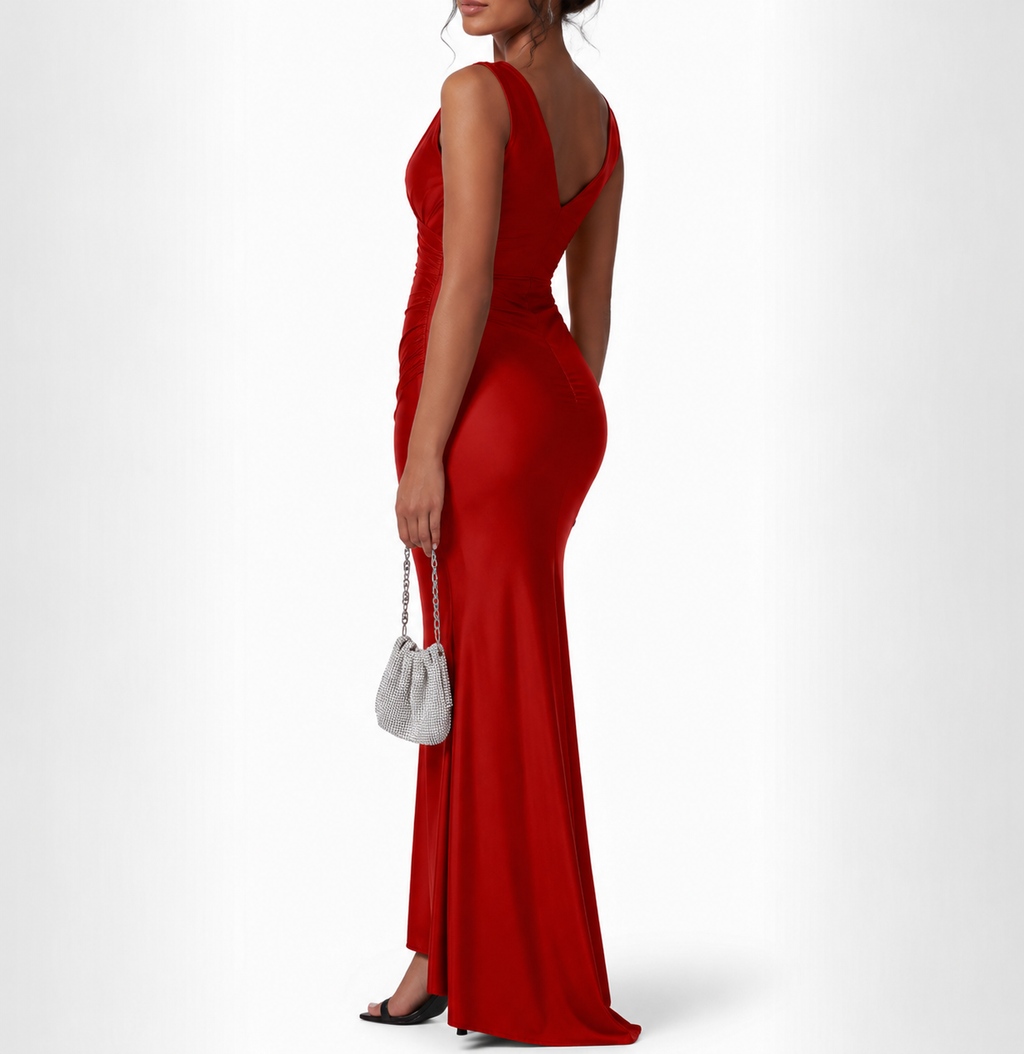 Women's Sleeveless V-Neck Dress – Side Slit Formal Occasion Dress
