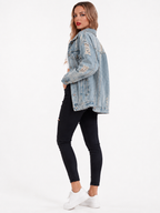 Women's Oversized Jean Jacket – Relaxed Vintage Button Front Jacket