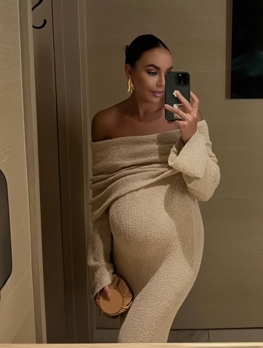 Women's Maternity Off-Shoulder Dress – Long Sleeve Baby Shower Dress