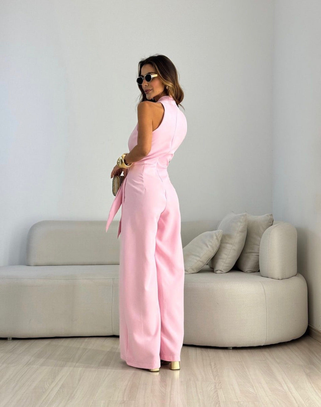 Women's Halter Neck Formal Jumpsuit – Flowy Evening Party Jumpsuit