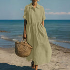 Women's Button Front Dress – Flowy Short Sleeve Summer Dress