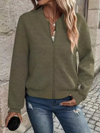 Women's Zip-Up Cardigan – Textured Long Sleeve Cardigan