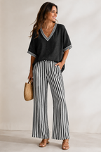 Women's Wide Leg Two-Piece Set – Striped Summer Set
