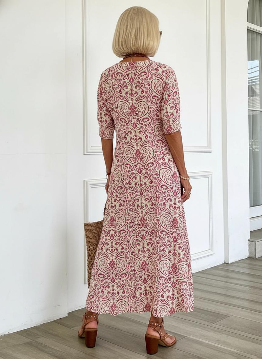 Women's Boho V-Neck Dress – Flared Printed Summer Dress