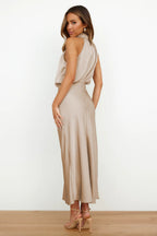 Women's Halter Neck Midi Dress – Relaxed Flowy Occasion Dress