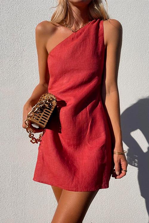 Women's One-Shoulder Summer Mini Dress – Casual Vacation Dress