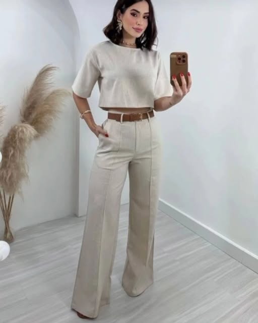 Women's Flared High Waist Pants Set – Relaxed Top Two Piece Casual Set