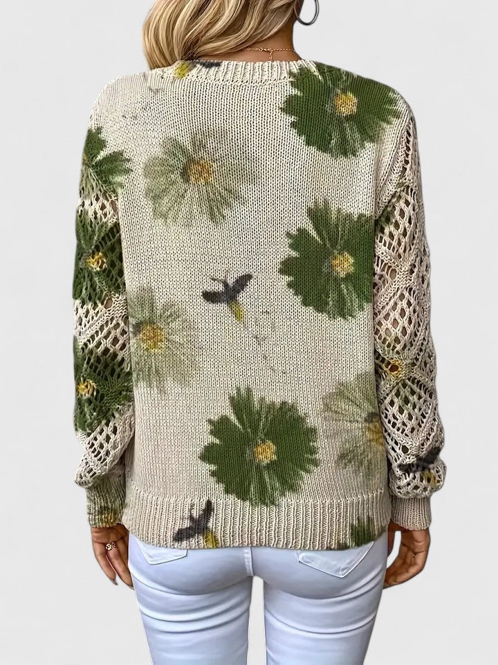 Women's Floral Button Cardigan – V-Neck Flower Pattern Knit Cardigan