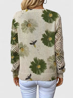Women's Floral Button Cardigan – V-Neck Flower Pattern Knit Cardigan