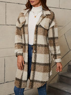 Women's Checked Teddy Coat – Oversized Fleece Winter Coat