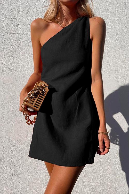 Women's One-Shoulder Summer Mini Dress – Casual Vacation Dress