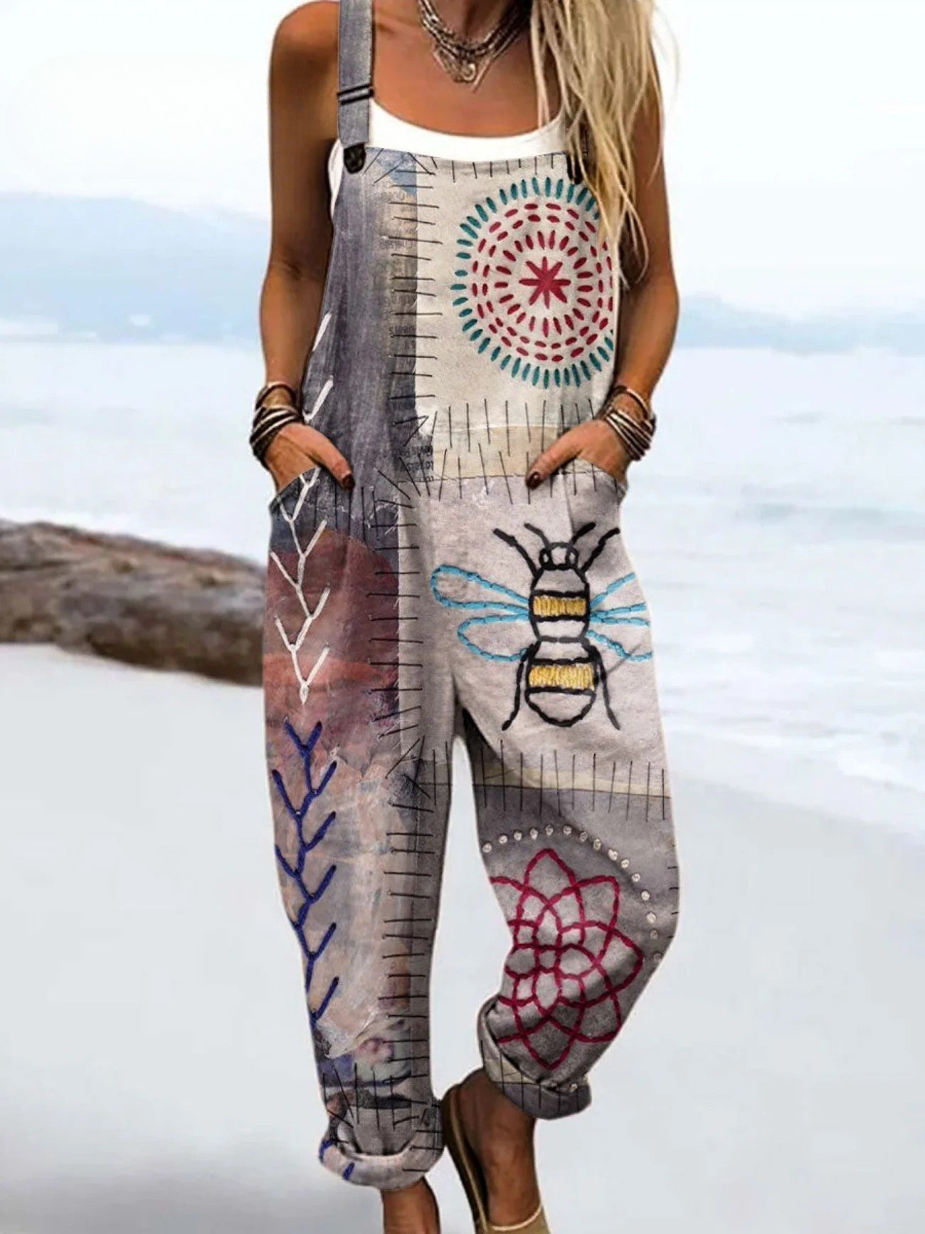Women's Bee Print Jumpsuit – Wide Leg Summer Jumpsuit – Fallon