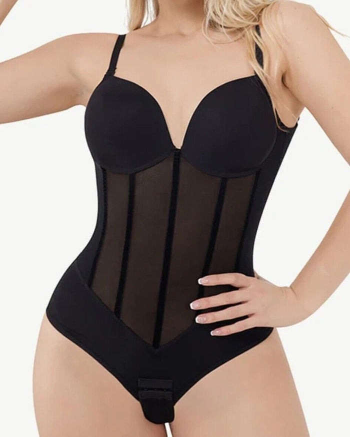 Women's Mesh Corset Shapewear Bodysuit – Low Back Tummy Control Bodysuit
