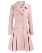 Women's Pleated Long Coat – Tailored Button Front Winter Coat